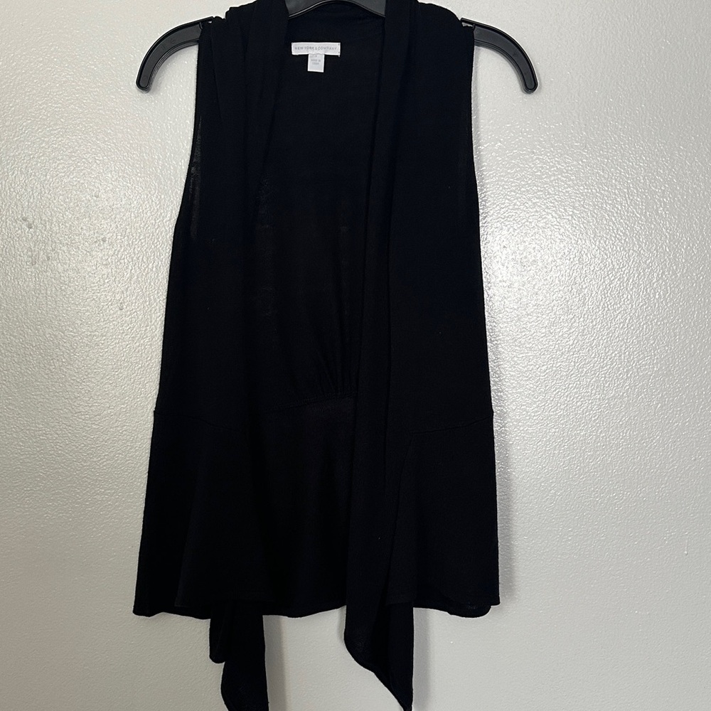 New York & Company Black Sleeveless Drape Front Vest